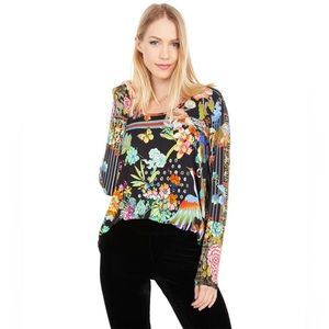 Johnny Was Dreamer Printed Long Sleeve Floral  Boho XS Multicolored Top
